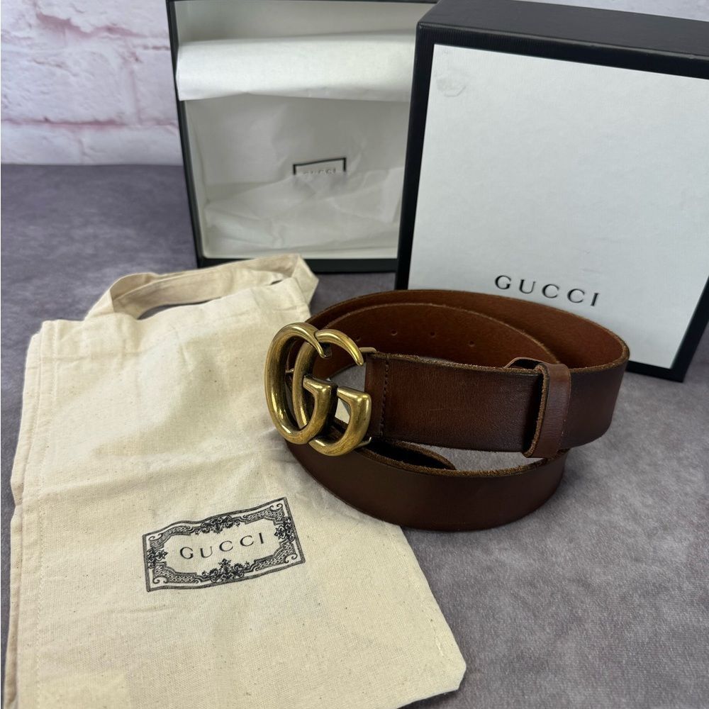 Gucci Raw Edge Unfinished Wide Marmont Double G Leather Belt 409416 85/34” - Picture 11 of 11